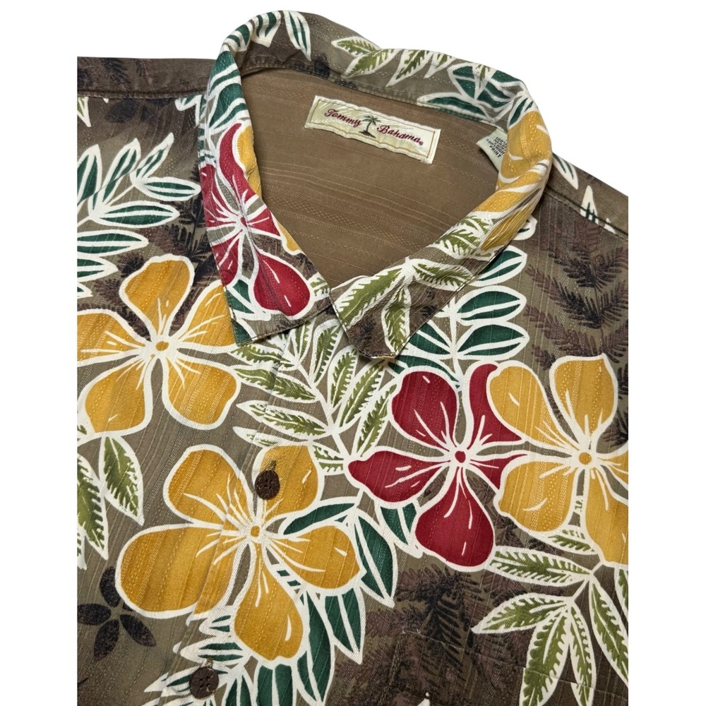 Tommy Bahama Silk Hawaiian Shirt Floral Button Up Camp Men's XL Short Sleeve